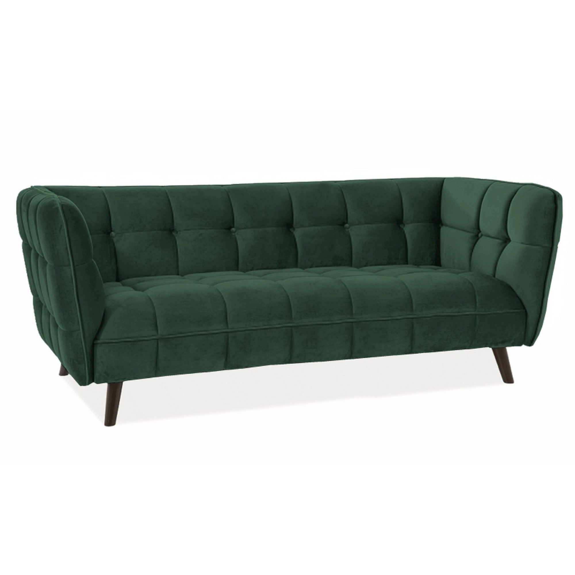 Canapea CASTELLO 3, verde/wenge, stofa catifelata/lemn/PAL, 200x85x78 cm
