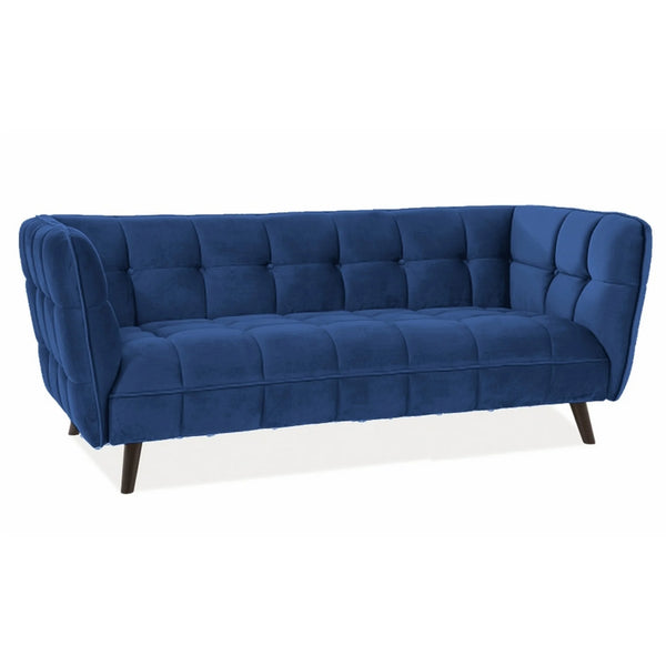 Canapea CASTELLO 3, albastru/wenge, stofa catifelata/lemn/PAL, 200x85x78 cm