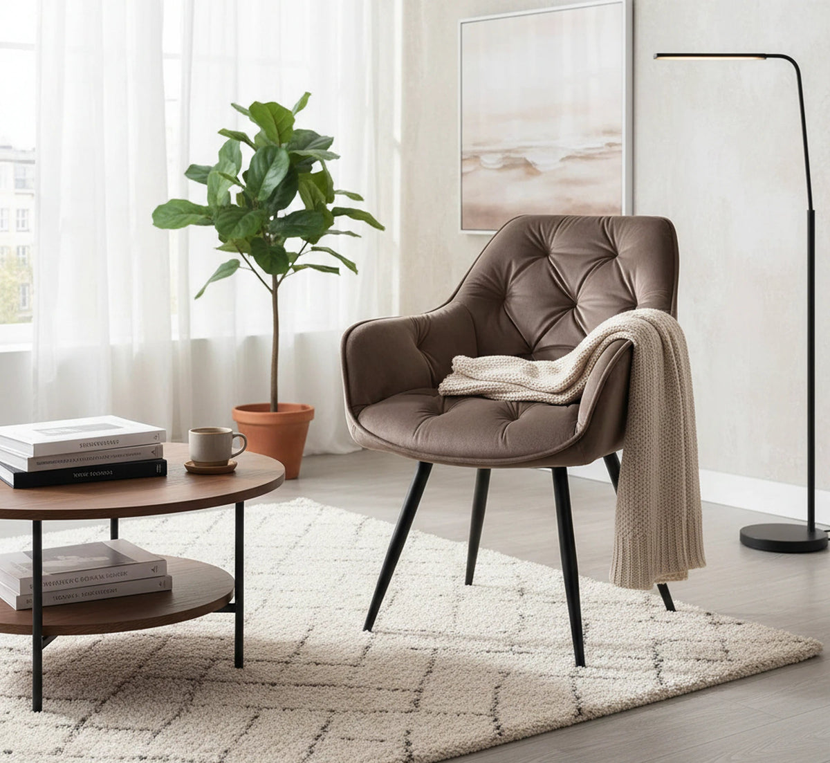 Scaun CHERRY, cappuccino/negru, stofa catifelata/metal, 57x58x87 cm