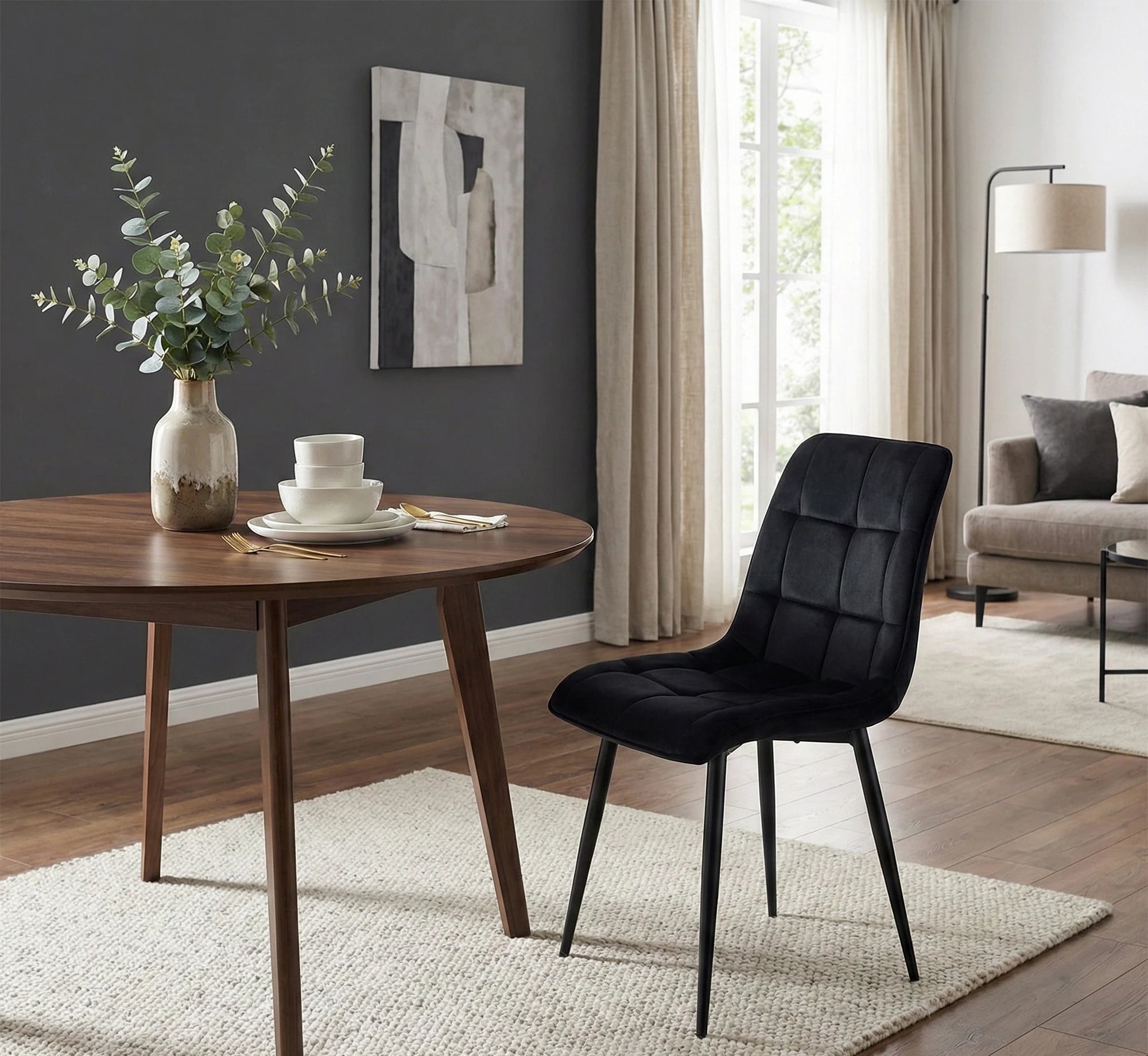 Scaun CHIC, negru, stofa catifelata/metal, 50x43x88 cm