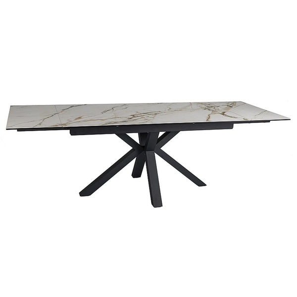 Masa extensibila COLUMBUS, alb cu efect de marmura/negru, sticla/ceramica/metal, 160/240x90x76 cm