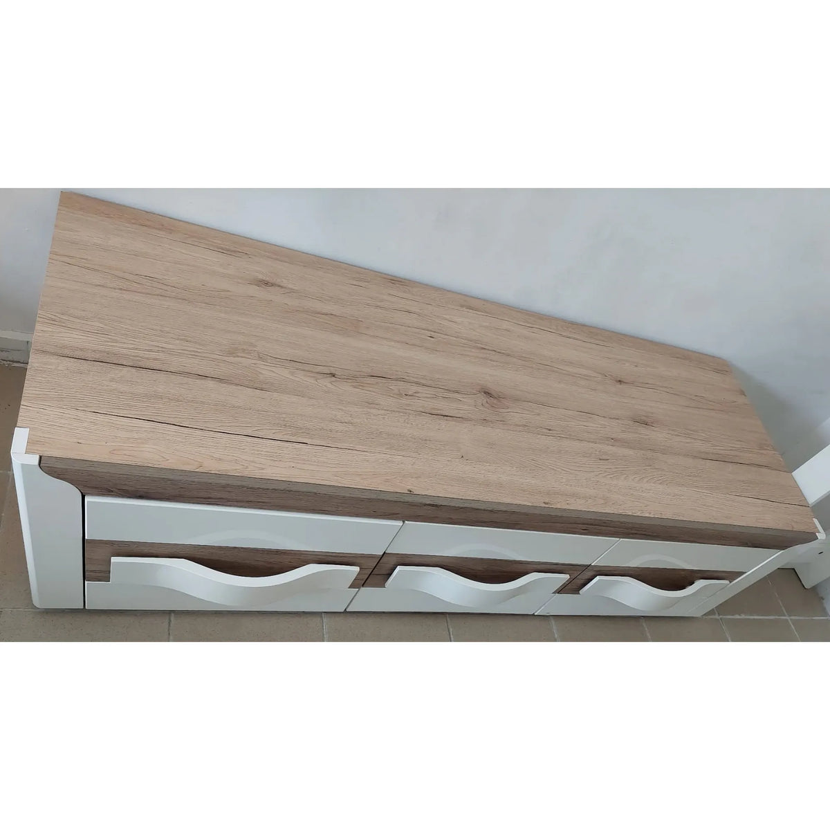 PRODUS RESIGILAT - Comoda TV PASSIONATA, alb/stejar, PAL, 165x59x45 cm