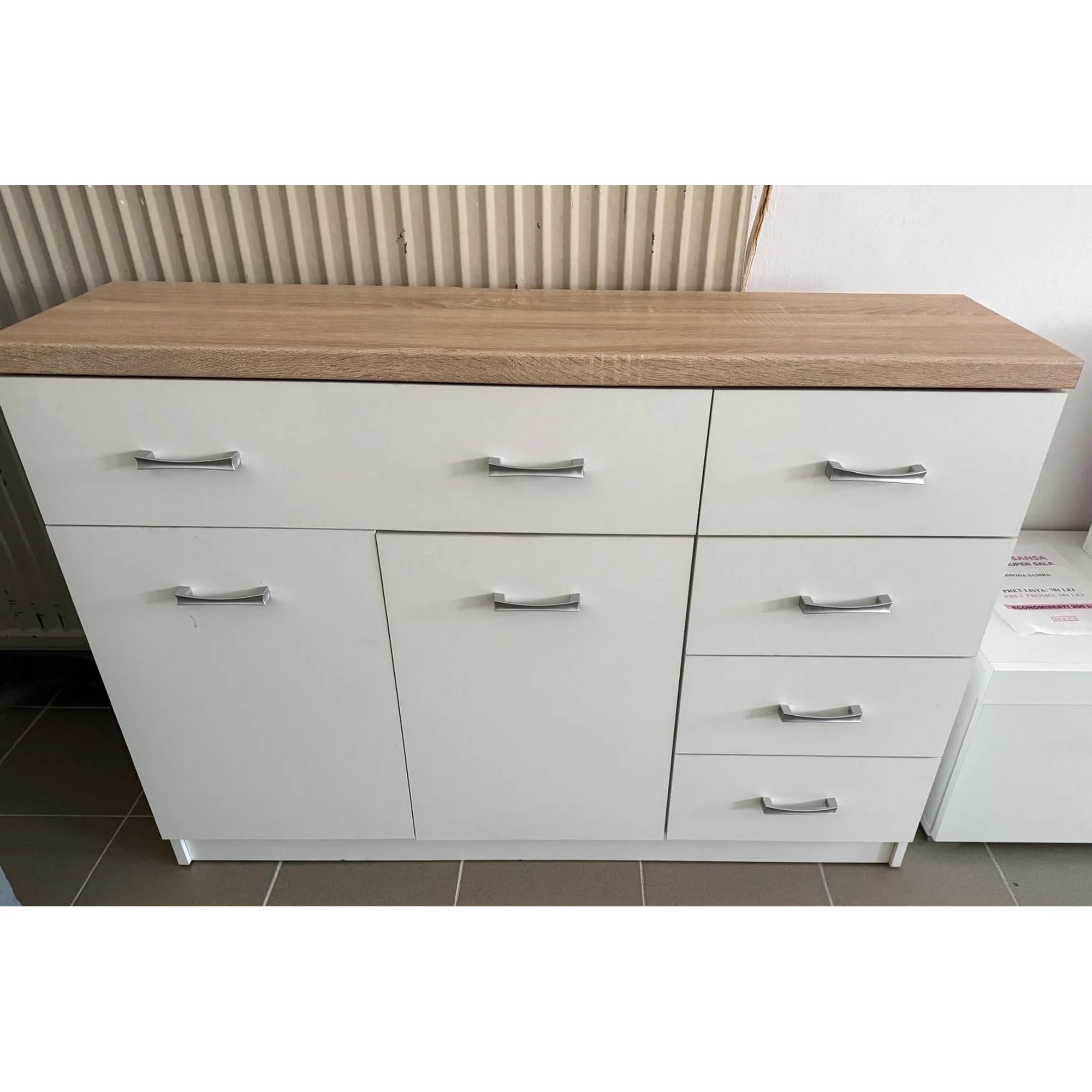 PRODUS RESIGILAT - Comoda TOP MIX, alb/stejar sonoma, PAL, 120x33x85 cm