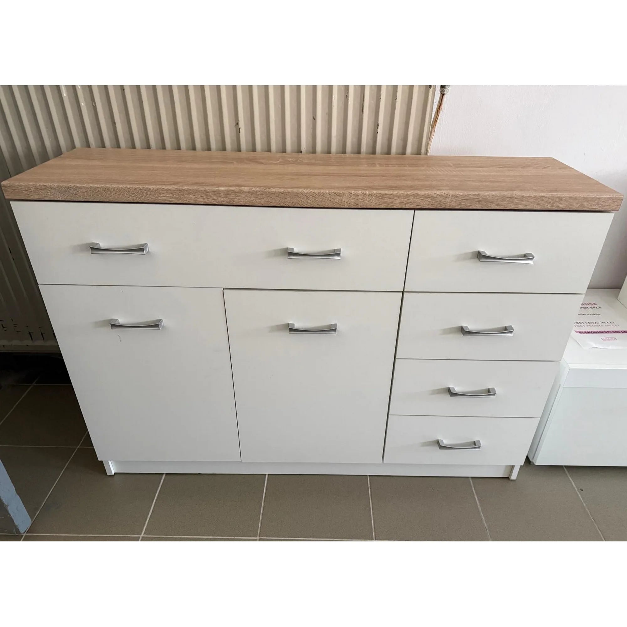 PRODUS RESIGILAT - Comoda TOP MIX, alb/stejar sonoma, PAL, 120x33x85 cm