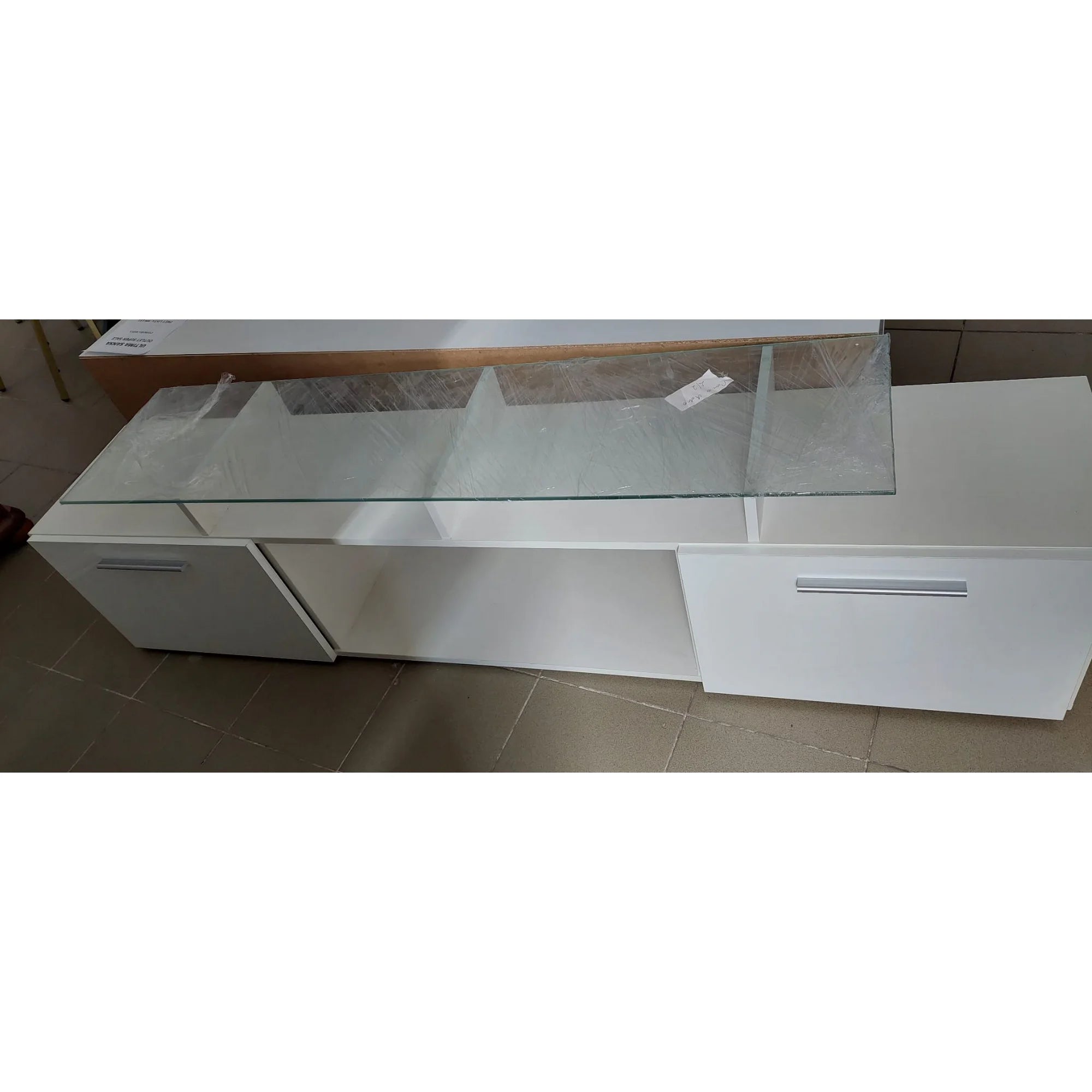 PRODUS RESIGILAT - Comoda TV ROVA, alb, PAL/sticla, 190x37x48 cm
