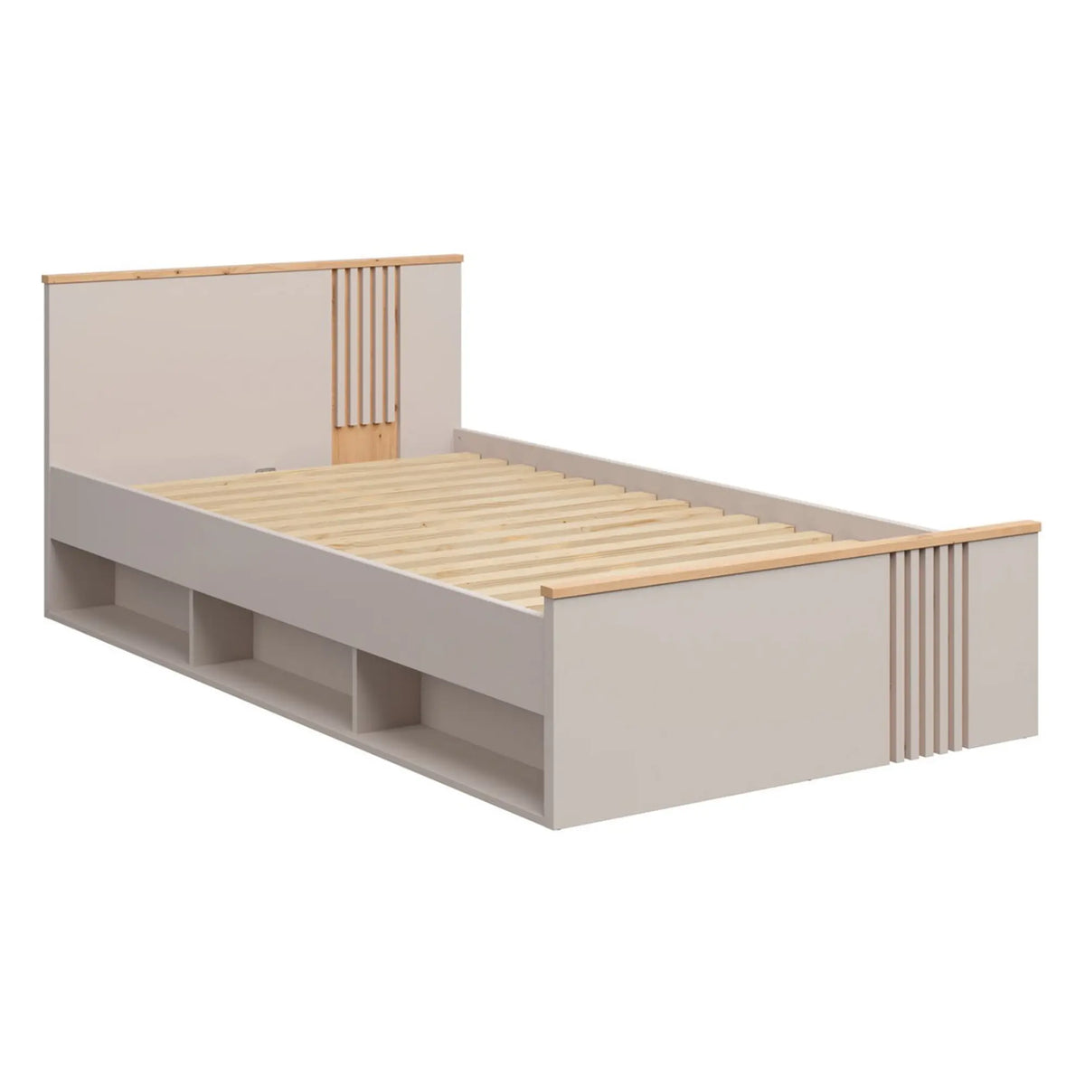 Cadru pat BREVAS 120x200, stejar artisan/cașmir, placă de mobilier, cu spațiu depozitare