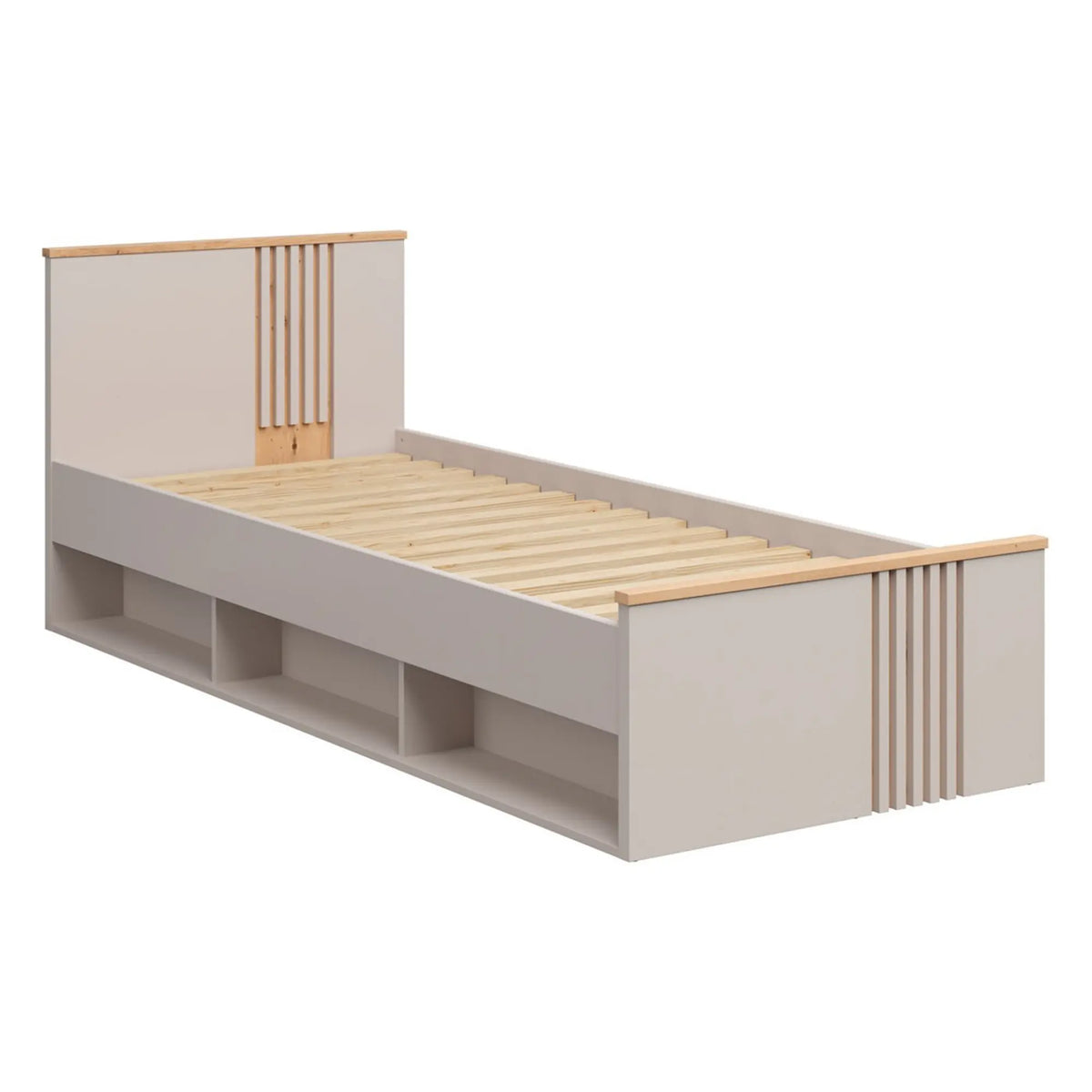 Cadru pat BREVAS 90x200, stejar artisan/cașmir, placă de mobilier, cu spațiu depozitare