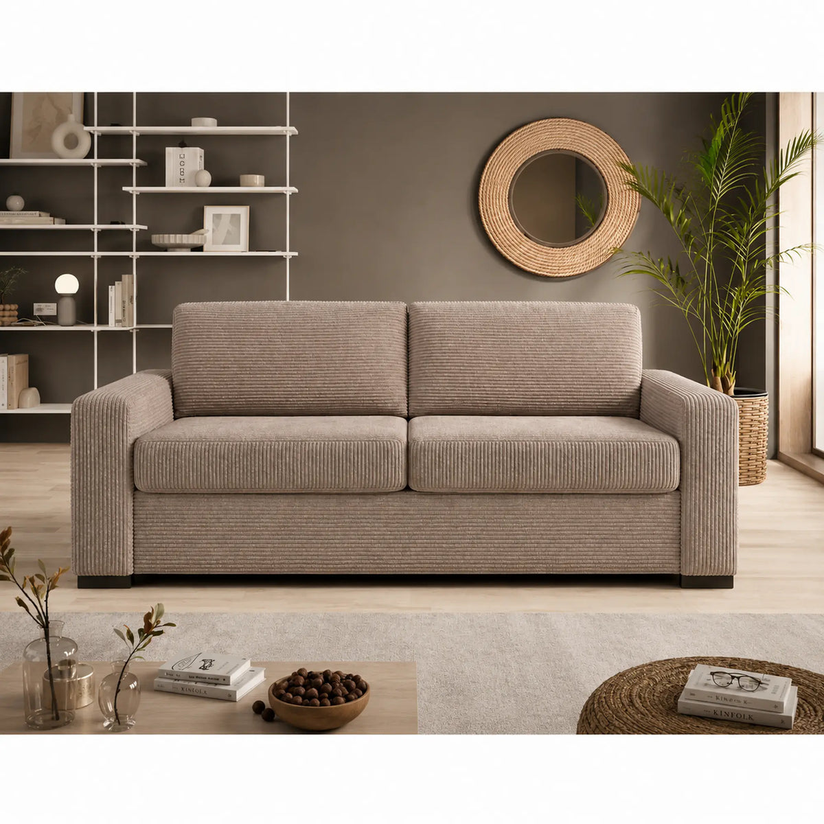 Canapea extensibila VANILLA 160, stofa catifelata bej - Vogue 02, 220x98x87 cm