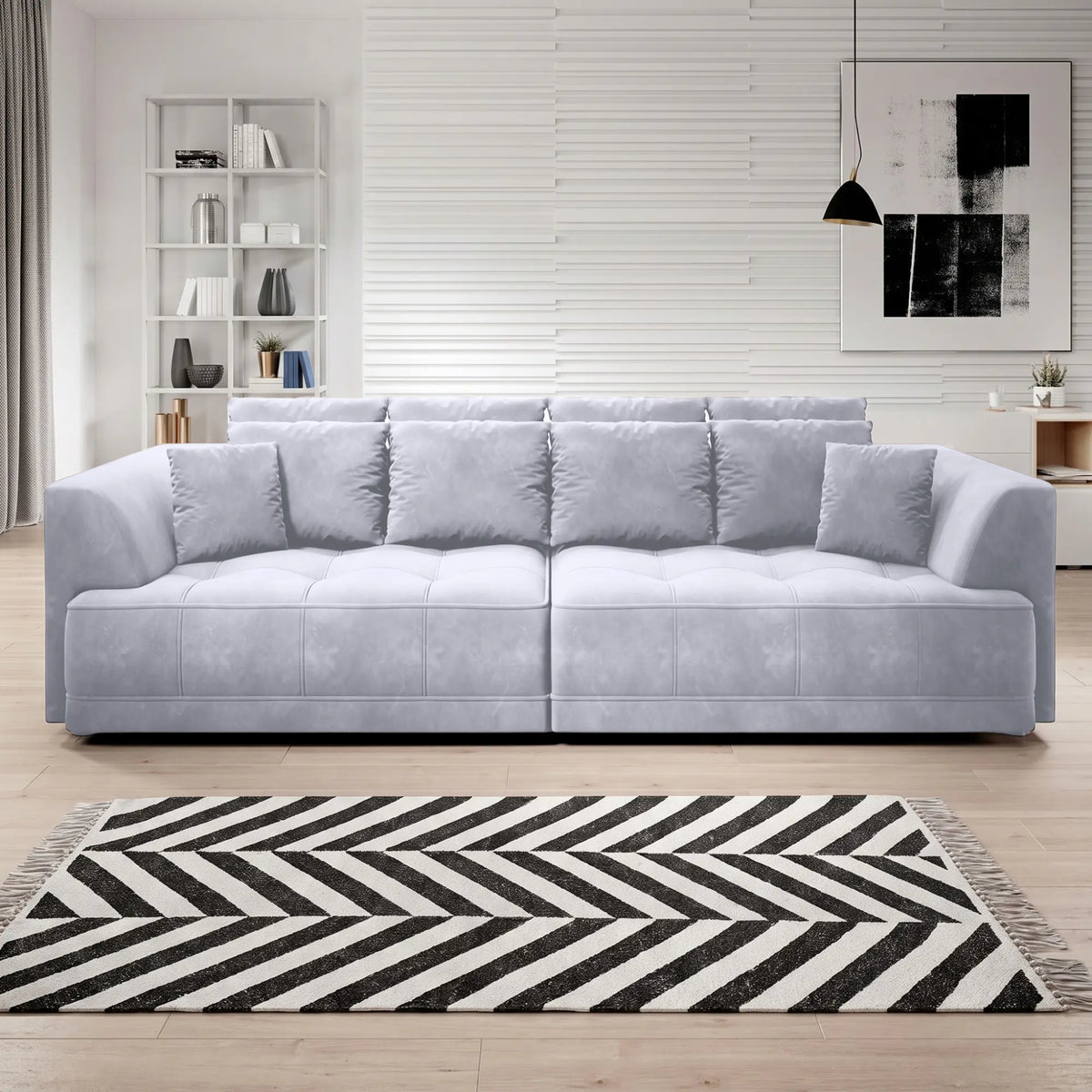 Canapea TIGA, stofa catifelata gri - Whisper 16, cu reglaj electric, 302x136x88/72 cm