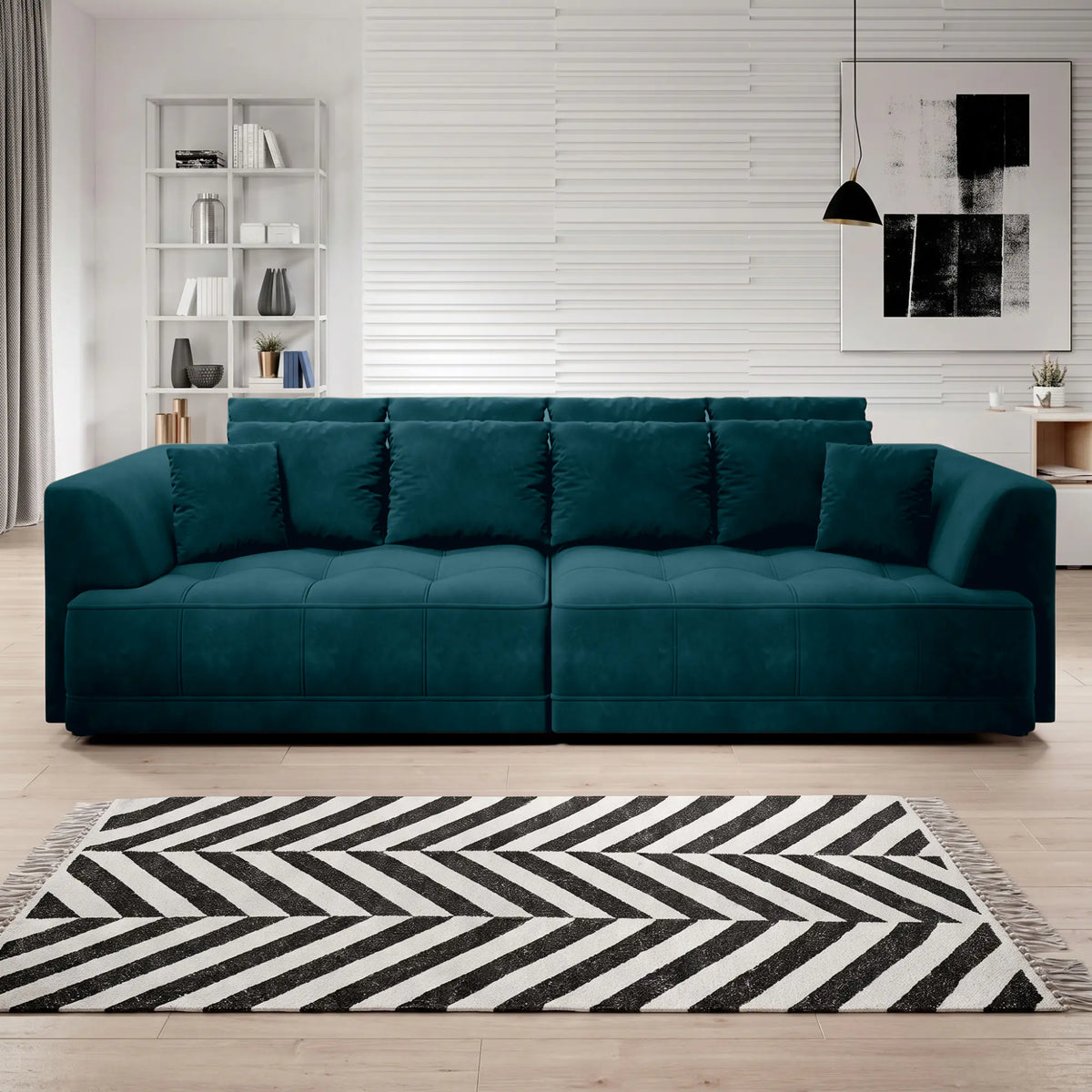 Canapea TIGA, stofa catifelata verde inchis - Salvador 11, cu reglaj electric, 302x136x88/72 cm