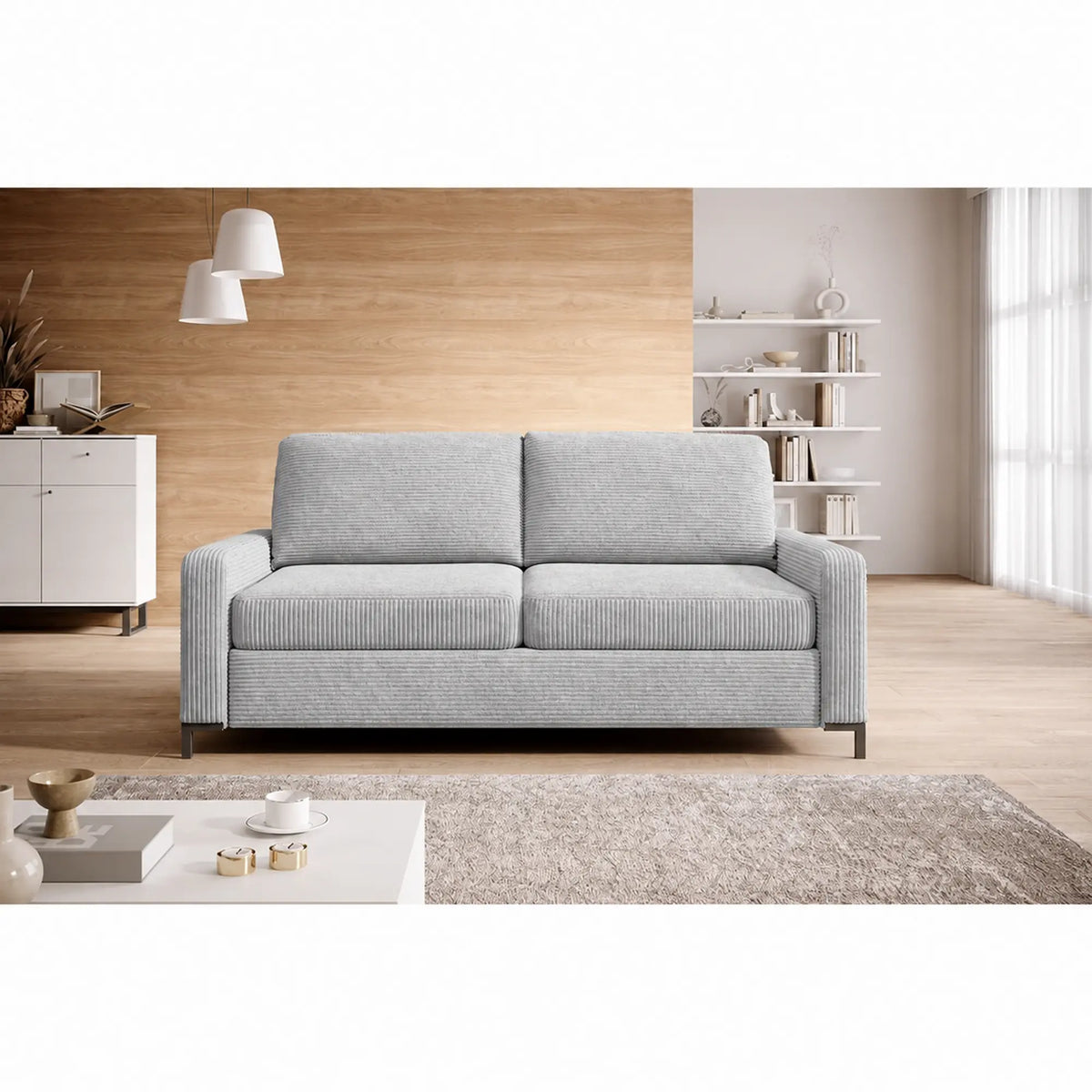 Canapea extensibila 2 locuri mica TINO 120, stofa catifelata gri - Element 24, 167x97x84 cm
