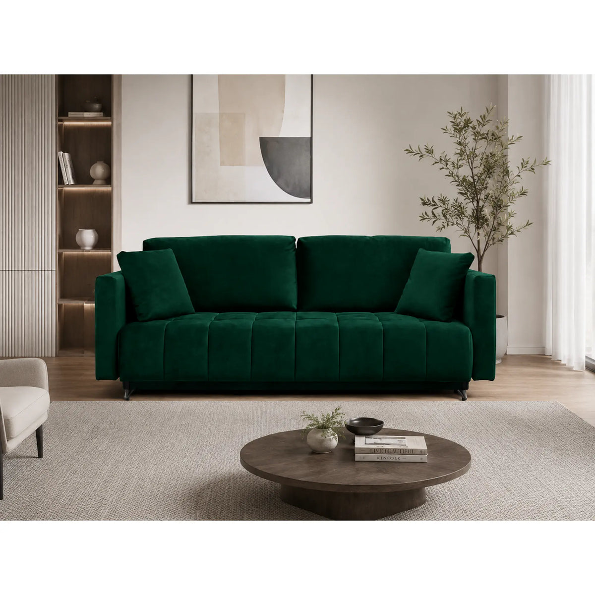 Canapea extensibila ALDO 3L, stofa catifelata verde - Monolith 37, cu lada depozitare, 227x102x87 cm
