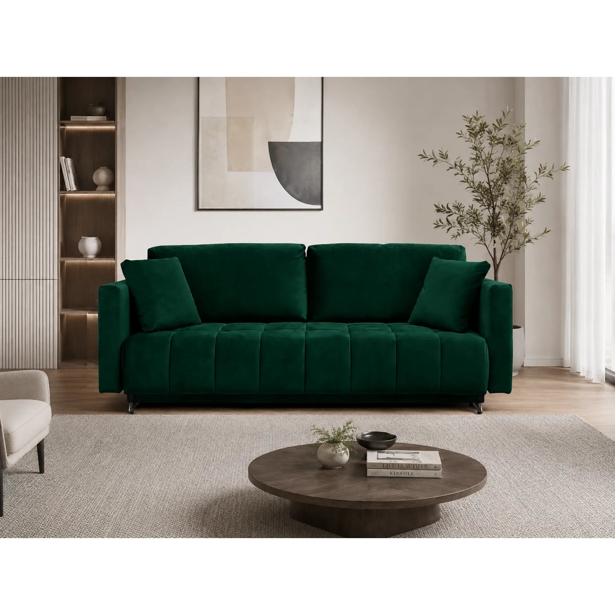 Canapea extensibila ALDO 3L, stofa catifelata verde - Monolith 37, cu lada depozitare, 227x102x87 cm