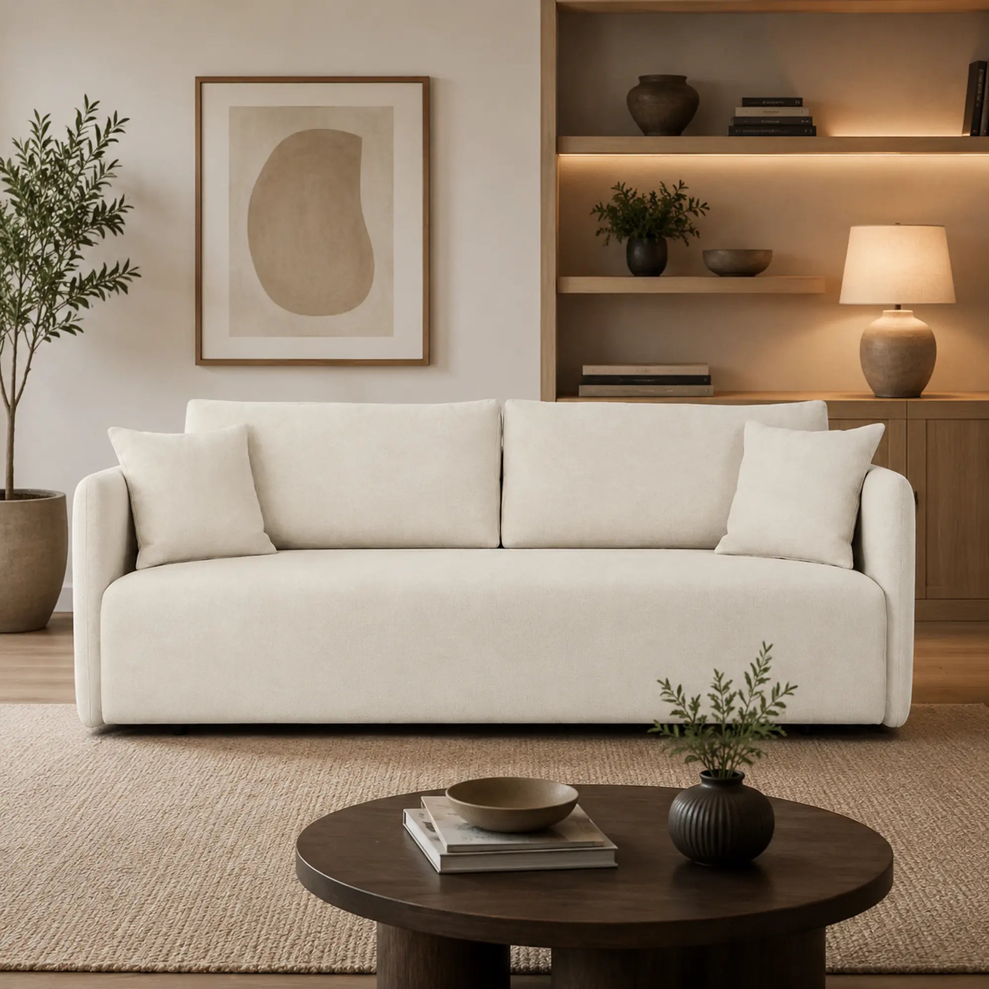 Canapea extensibila Allen, stofa catifelata crem - Monolith 02, cu lada depozitare, 220x100x88 cm