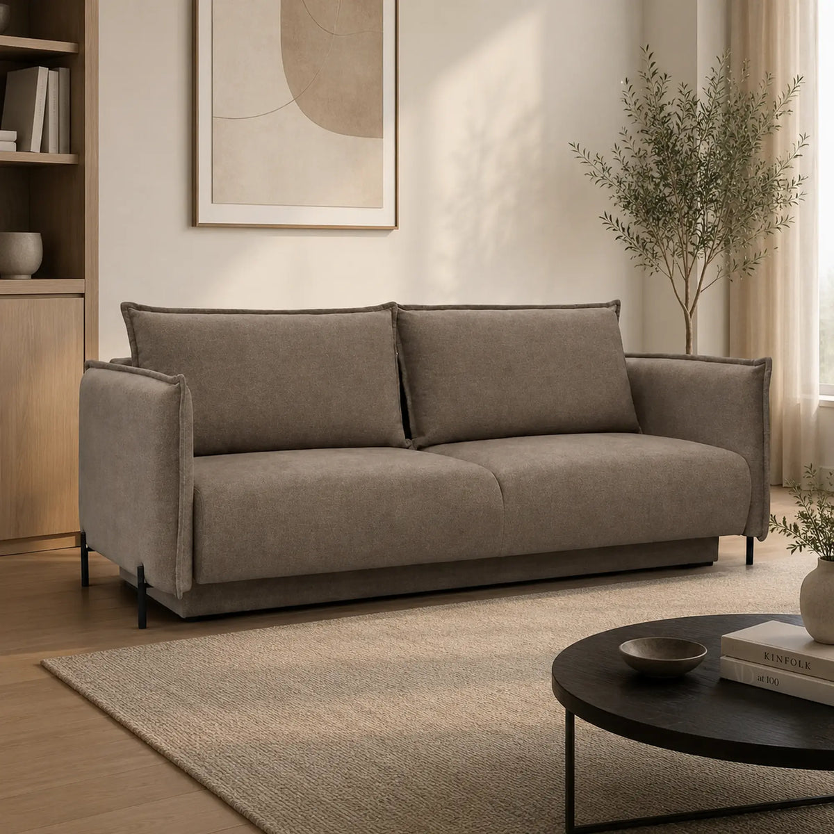 Canapea extensibila Amalfi, stofa catifelata maro - Monolith 15, cu lada depozitare, 226x105x90 cm