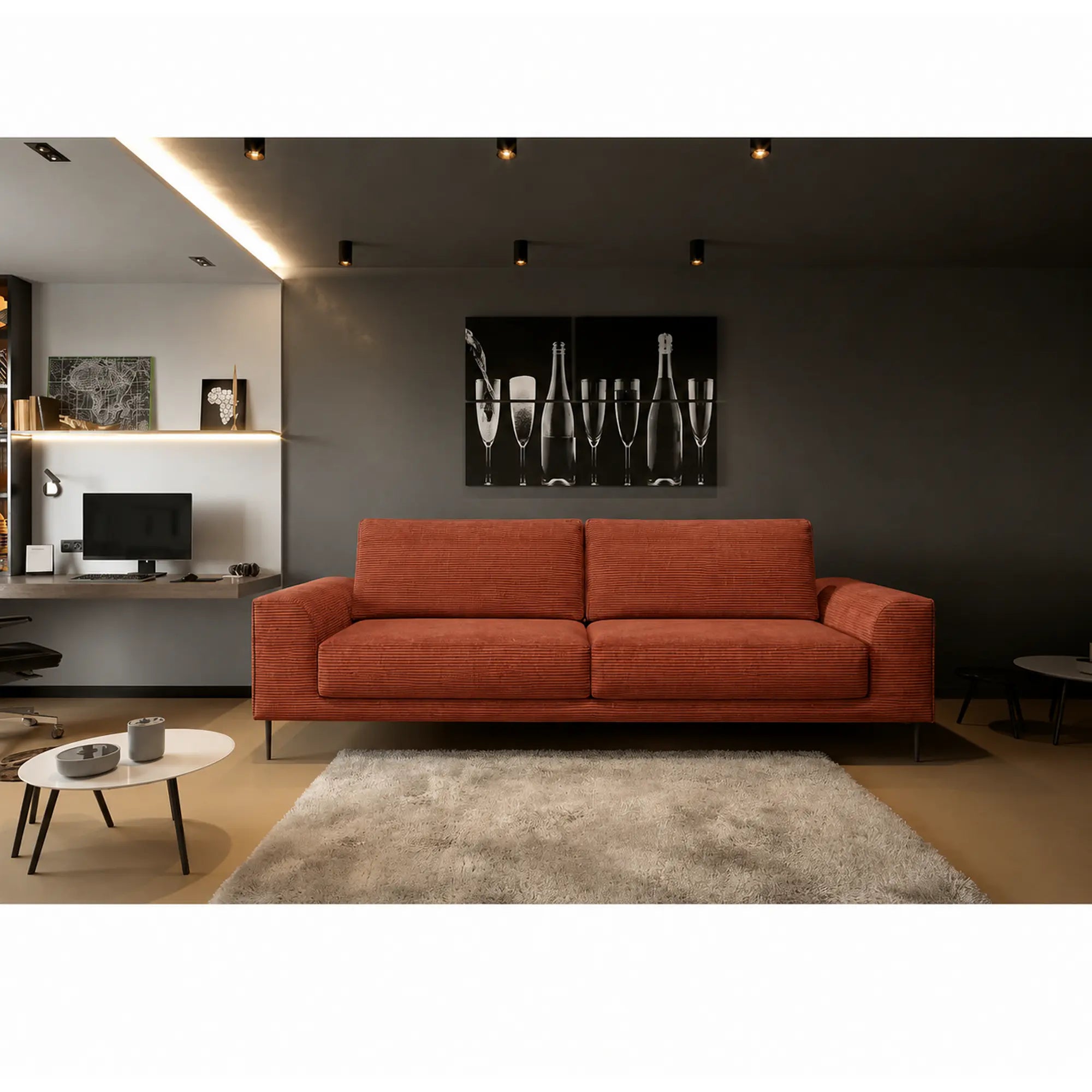 Canapea extensibila CAPITOL, stofa catifelata caramiziu - Salvador 07, cu lada depozitare, 250x105x89 cm