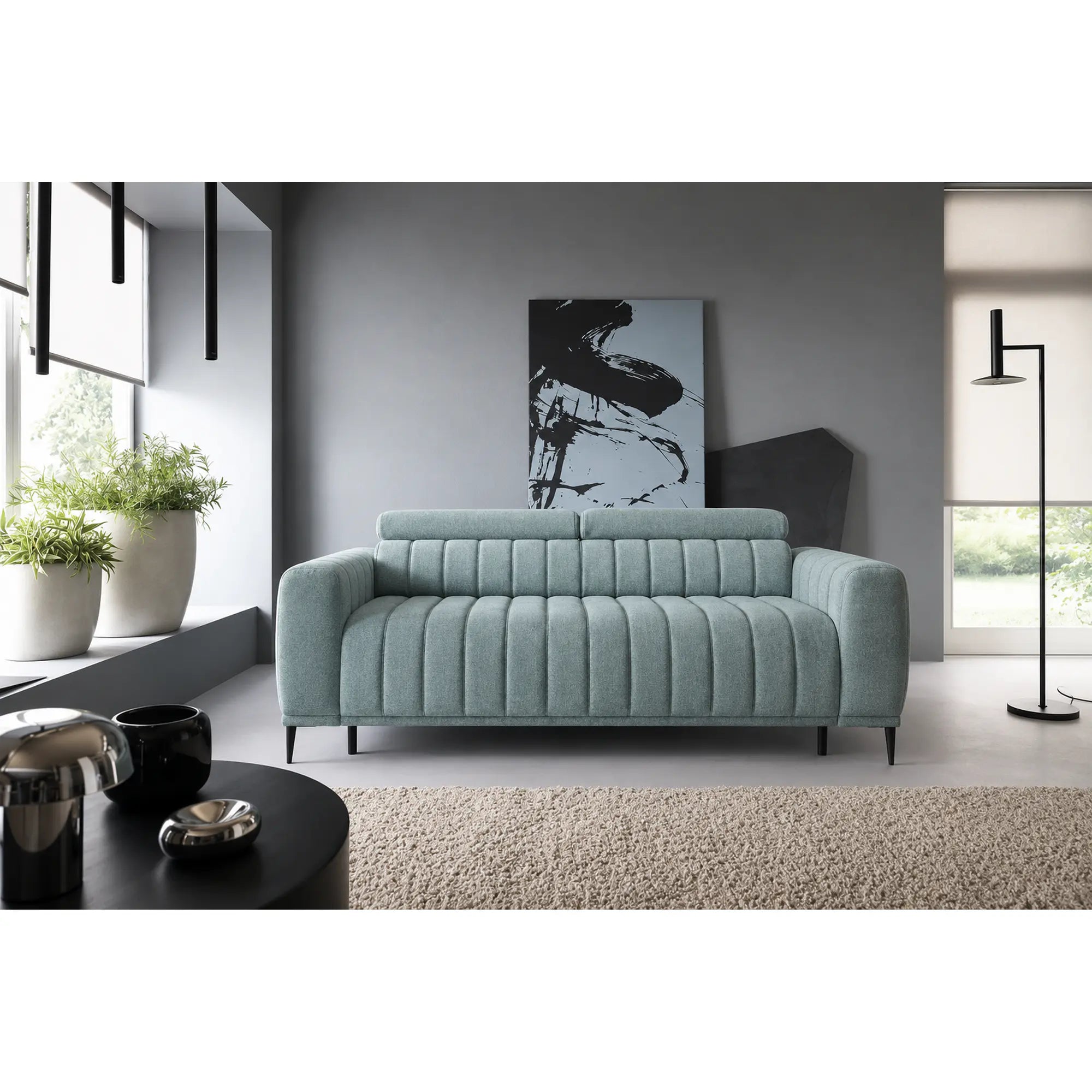 Canapea extensibila GANDI 120, stofa catifelata verde menta - Salvador 12, gama Premium, cu tetiere reglabile, 187x102x95 cm