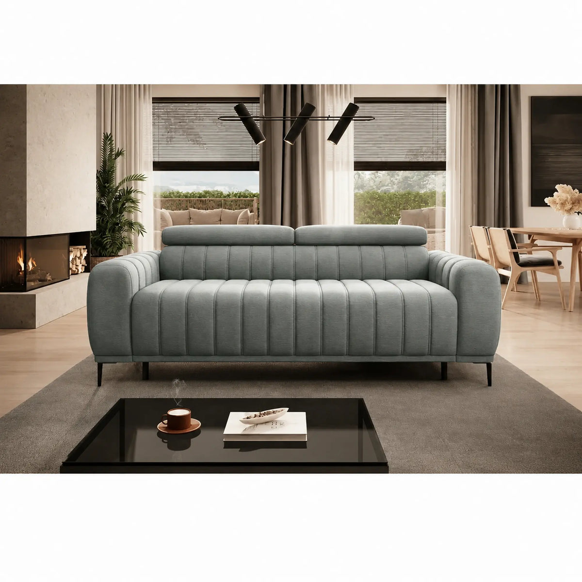 Canapea extensibila GANDI 140, stofa catifelata verde menta - Salvador 12, cu tetiere reglabile, 207x102x95 cm