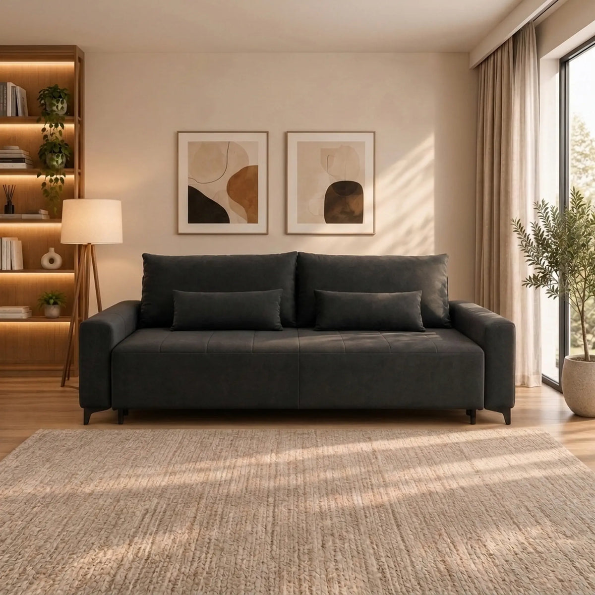 Canapea extensibila KAMARI, stofa catifelata gri antracit - Element 01, 235x108x93 cm