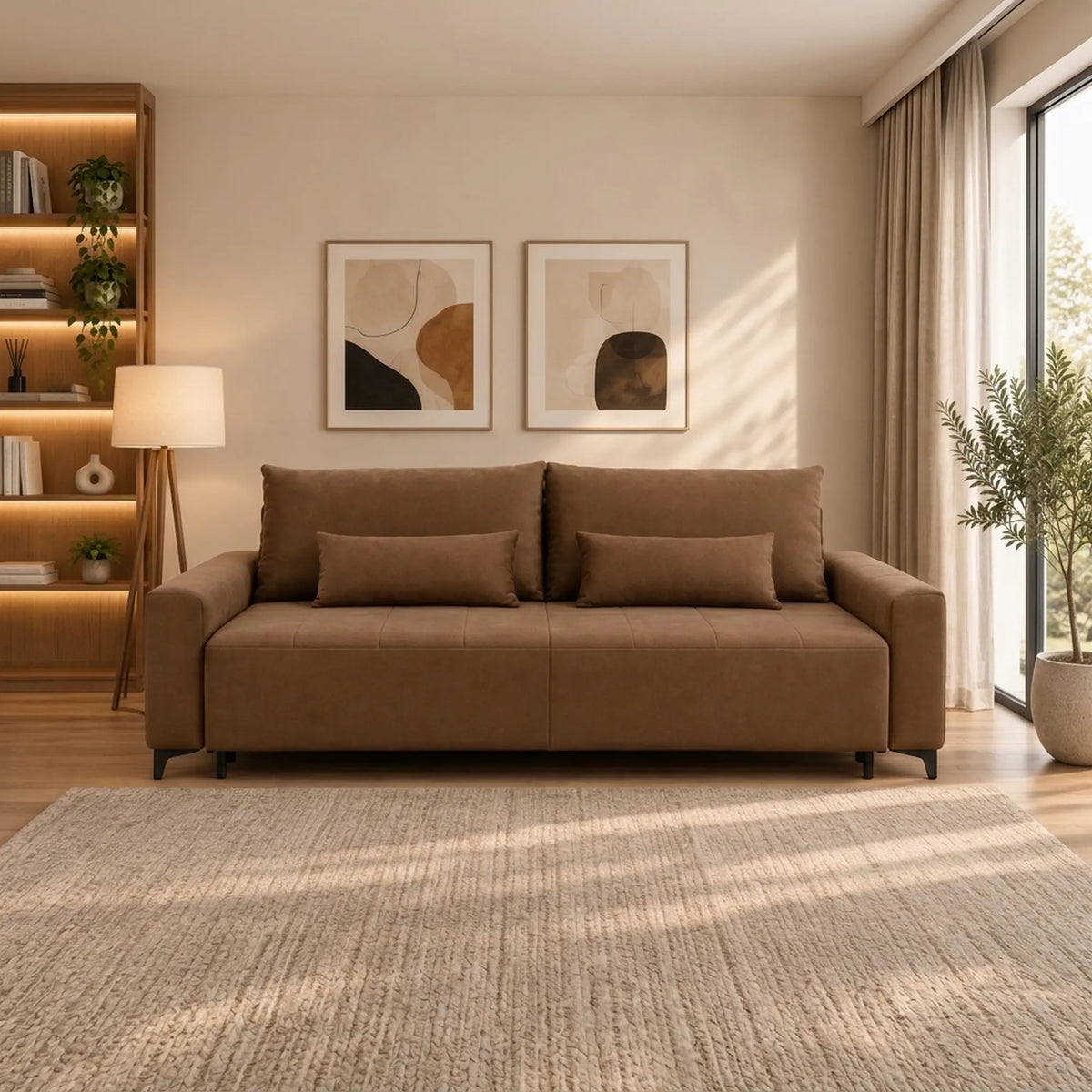 Canapea extensibila KAMARI, stofa catifelata maro - Element 07, 235x108x93 cm