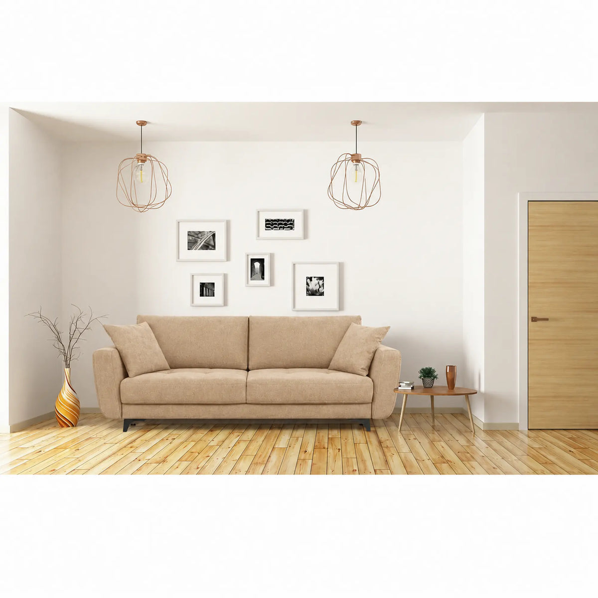 Canapea extensibila KARISA, stofa bej - Element 6, cu spatiu depozitare, 241x113x91 cm