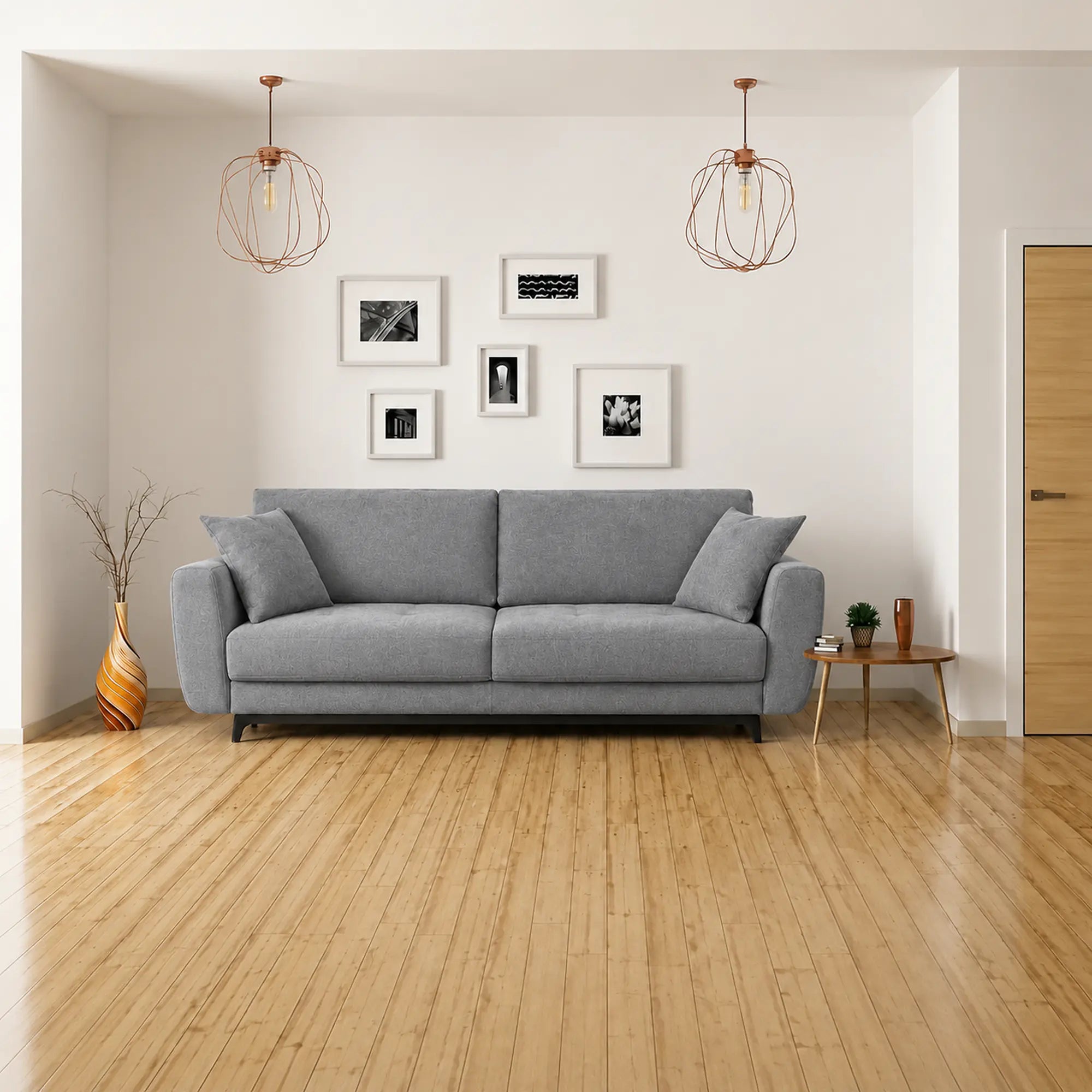 Canapea extensibila KARISA, stofa catifelata gri - Element 23, cu lada depozitare, 241x113x91 cm