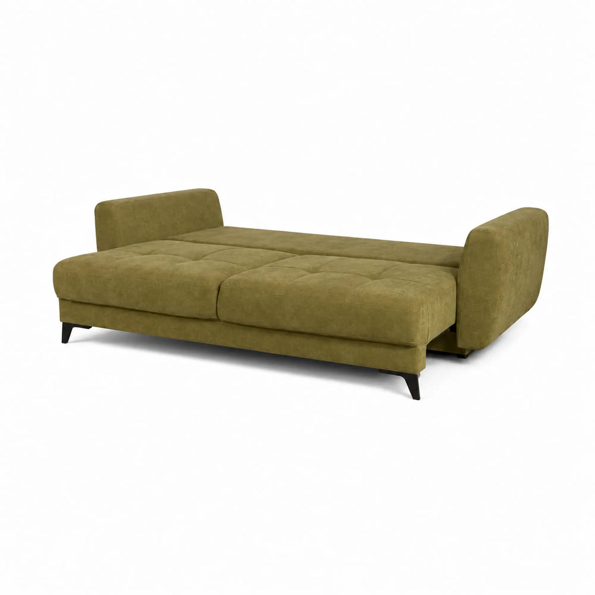 Canapea extensibila KARISA, stofa catifelata verde olive - Salvador 08, Stofa de Lux, cu lada depozitare, 241x113x91 cm