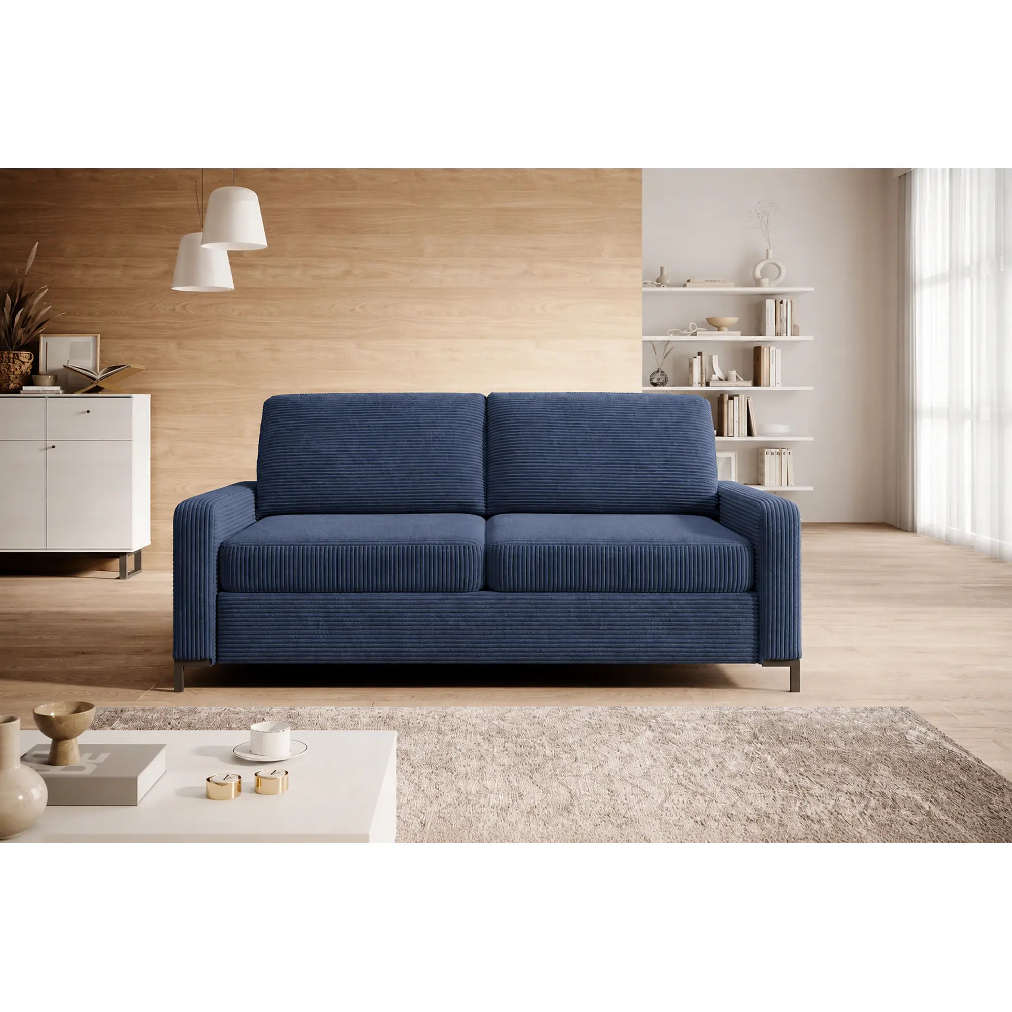 Canapea extensibila TINO 140, stofa catifelata albastru - Poso 05, Gama Premium, 187x97x84 cm