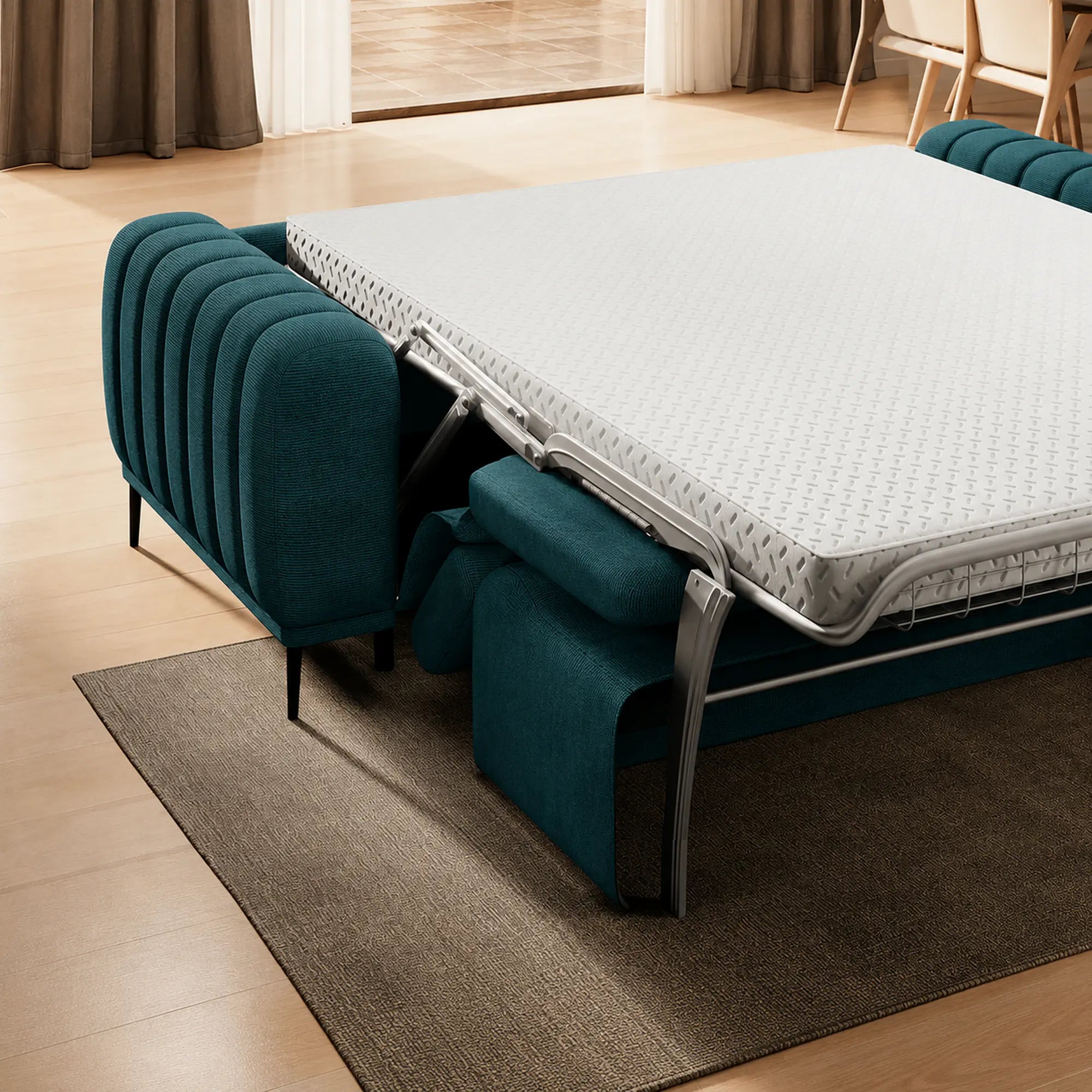 Canapea extensibila GANDI 160, stofa clasica turcoaz - Austin 14, cu tetiere reglabila, 227x102x95 cm