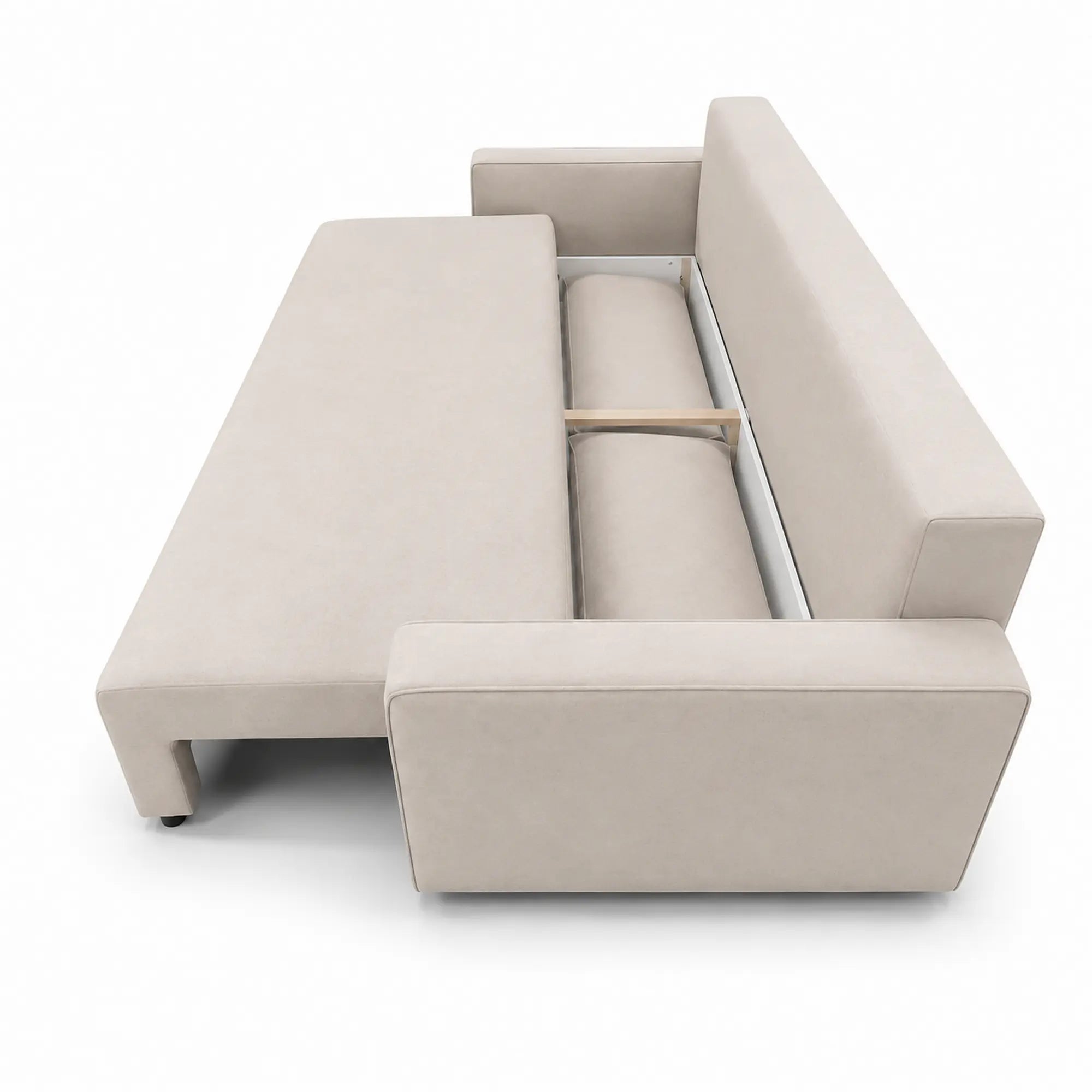 Canapea extensibila NICOLE, stofa catifelata bej - Salvador 02, Stofa de Lux, cu lada depozitare, 232x100x90 cm