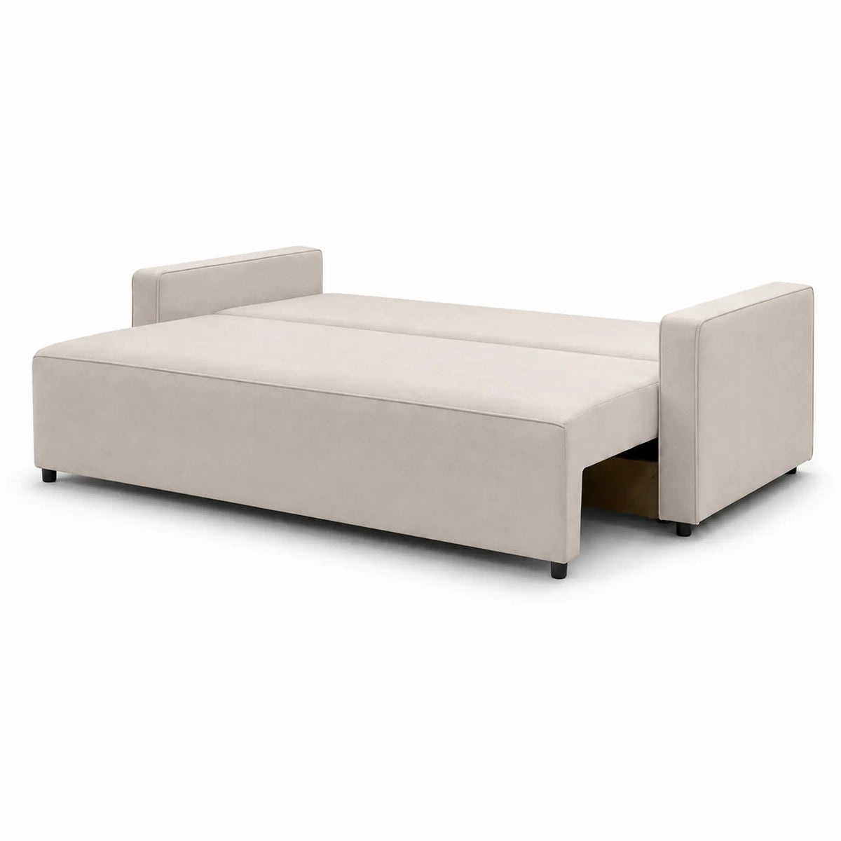 Canapea extensibila NICOLE, stofa catifelata bej - Salvador 02, Stofa de Lux, cu lada depozitare, 232x100x90 cm