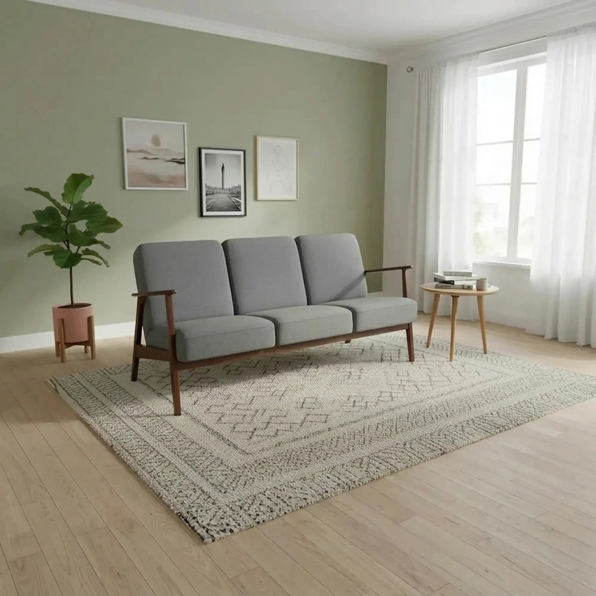 Canapea MILANO 3S, gri - Castel 93, stofa catifelata/lemn, 175x77x77 cm