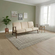 Canapea MILANO 3S, bej - Castel 15, stofa catifelata/lemn, 175x77x77 cm