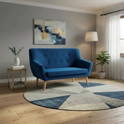 Canapea NORDIC 2, albastru marin/fag, stofa catifelata/lemn, 136x75x90 cm