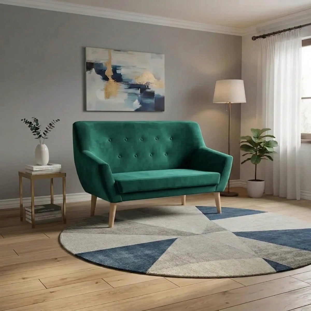 Canapea NORDIC 2, verde/fag, stofa catifelata/lemn, 136x75x90 cm