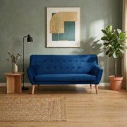 Canapea NORDIC 3, albastru inchis - Bluvel 86, stofa catifelata/lemn, 180x75x90 cm