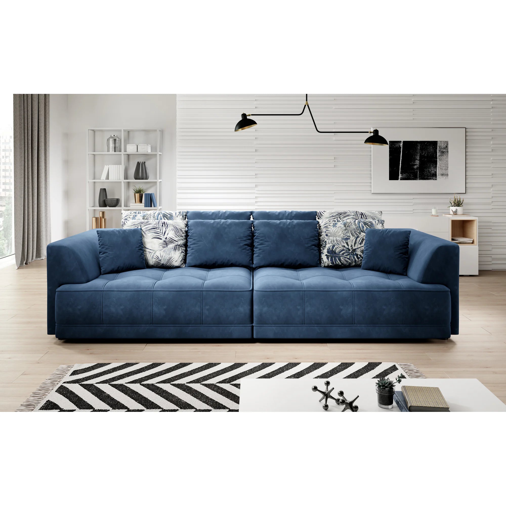 Canapea TIGA, stofa catifelata gri inchis - Salvador 15, cu reglaj electric, 302x136x88/72 cm
