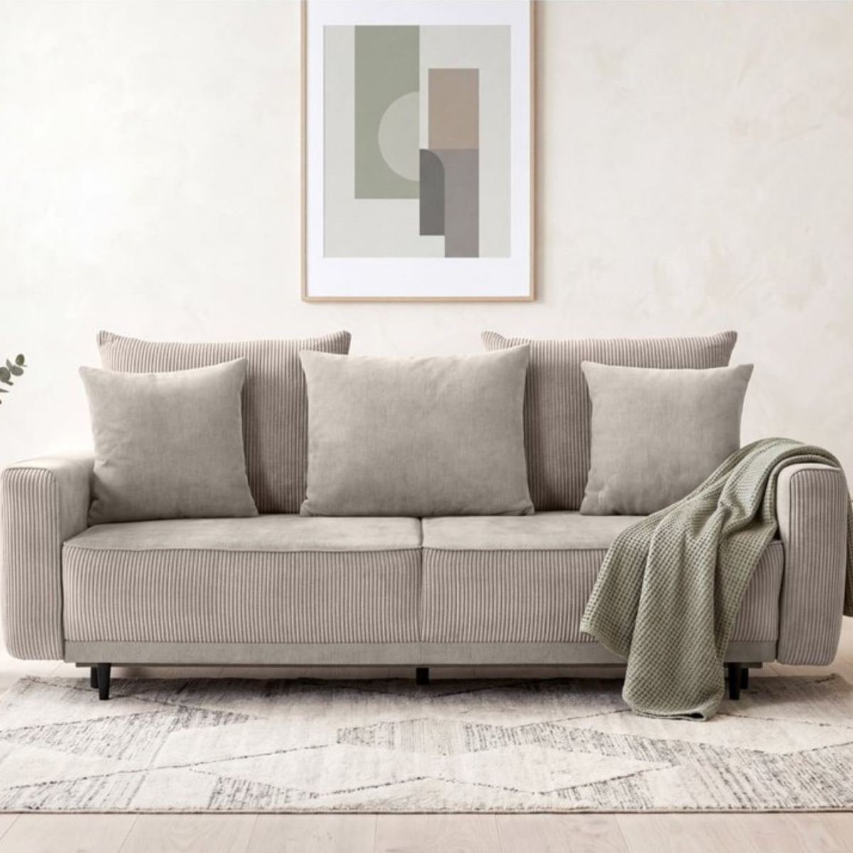 Canapea extensibilă LARISA 2, stofă chenille bej închis, cu ladă depozitare, 233x108x103 cm