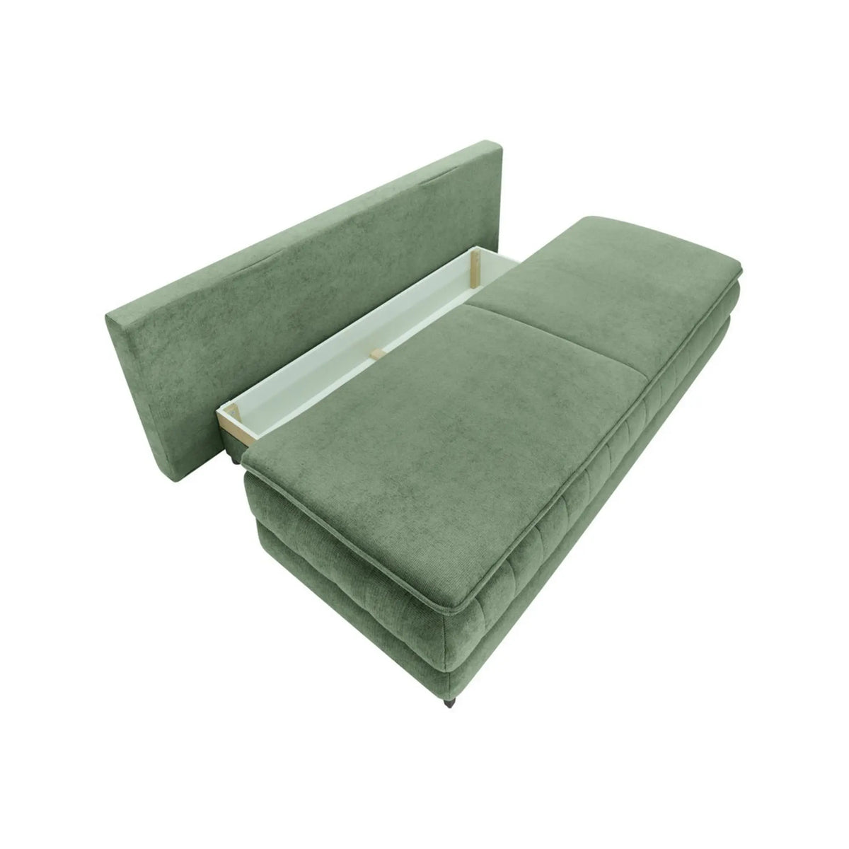 Canapea extensibilă LUMBRO, stofă verde, cu ladă depozitare, 196x91x100 cm