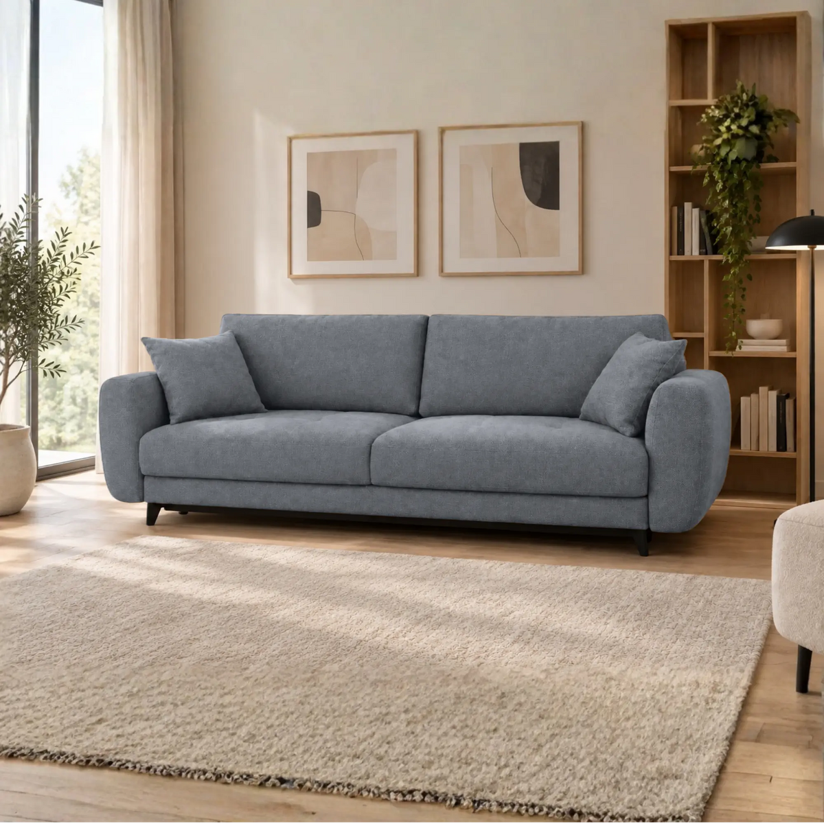 Canapea extensibila KARISA, stofa catifelata gri - Element 23, cu lada depozitare, 241x113x91 cm