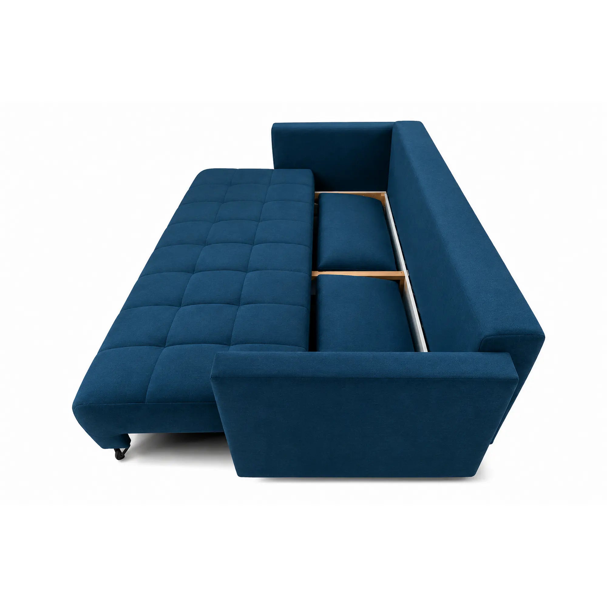 Canapea extensibila ALDO 3L, stofa catifelata albastru - Monolith 77, cu lada depozitare, 227x102x87 cm