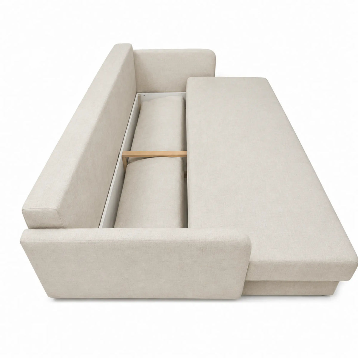 Canapea extensibila Allen, stofa catifelata crem - Monolith 02, cu lada depozitare, 220x100x88 cm