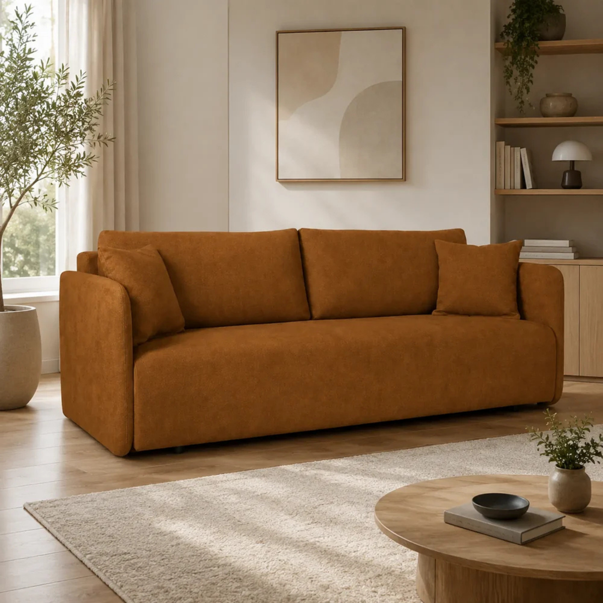 Canapea extensibila Allen, stofa catifelata maro - Element 07, cu lada depozitare, 220x100x88 cm