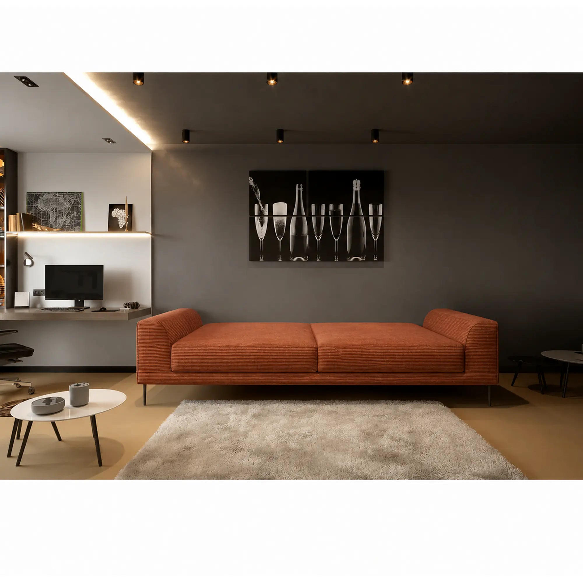 Canapea extensibila CAPITOL, stofa catifelata caramiziu - Salvador 07, cu lada depozitare, 250x105x89 cm