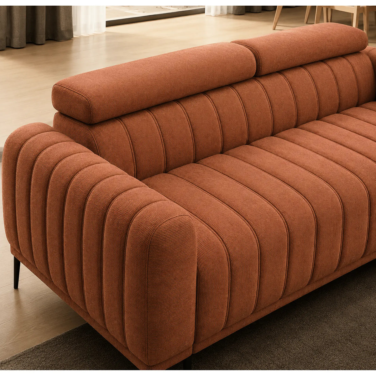 Canapea extensibila GANDI 140, stofa catifelata caramiziu - Salvador 07, cu tetiere reglabile, 207x102x95 cm