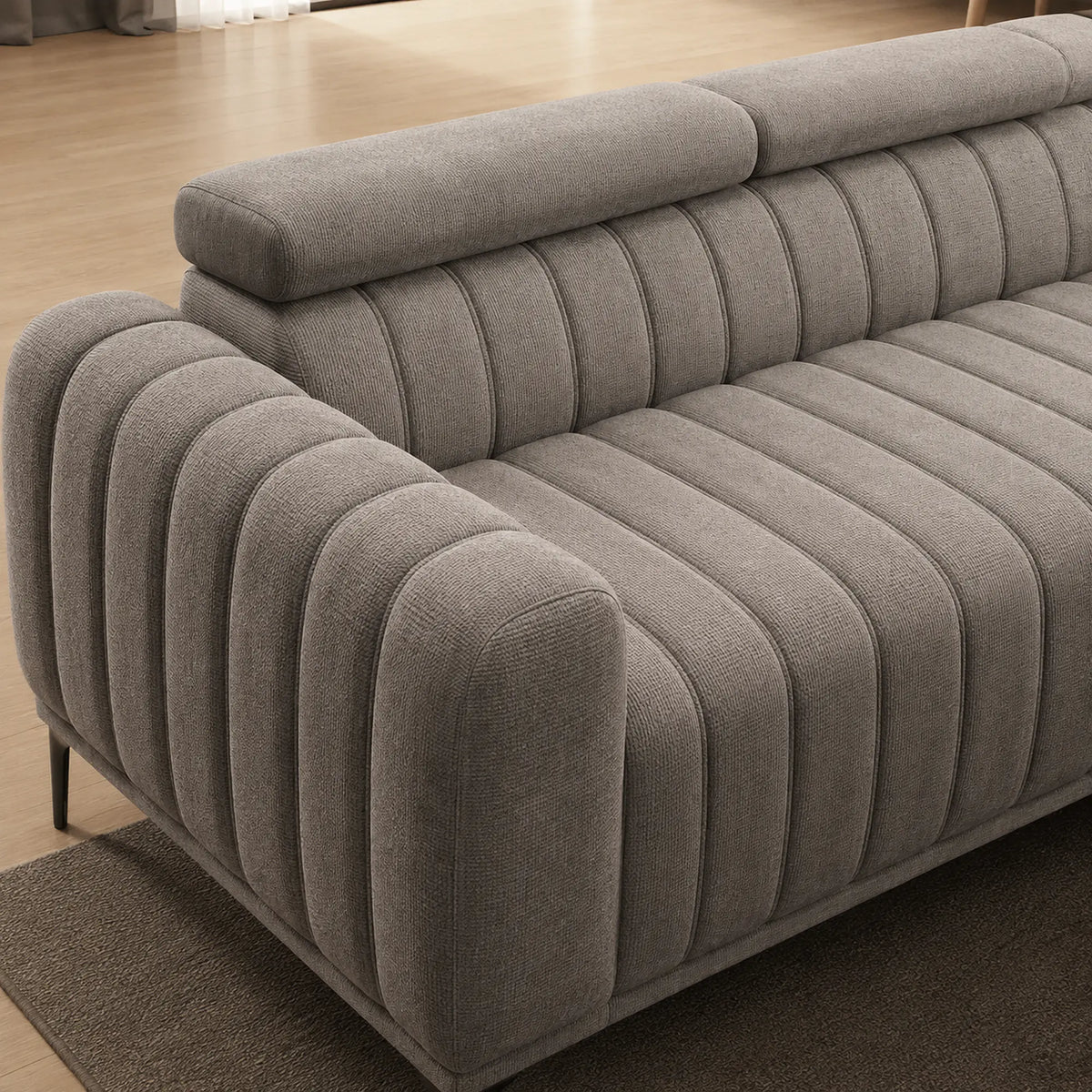 Canapea extensibila GANDI 140, stofa catifelata gri - Cloud 82, cu tetiere reglabile, 207x102x95 cm
