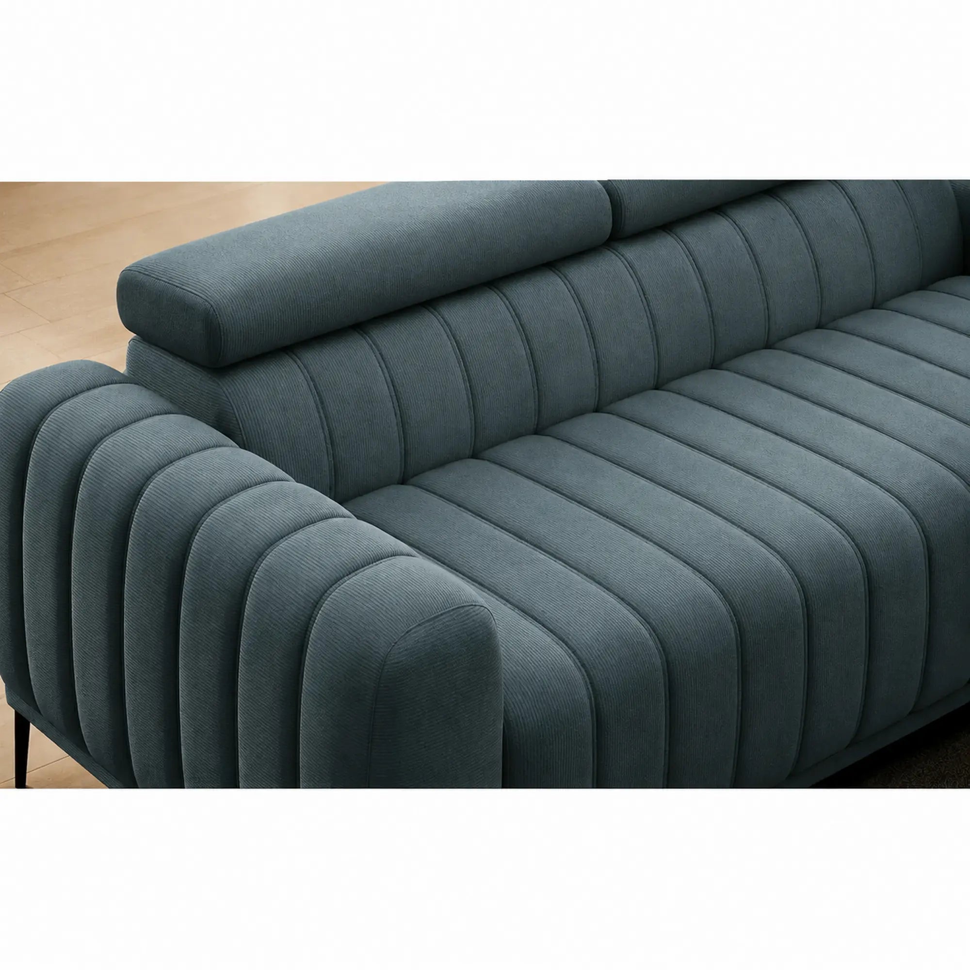 Canapea extensibila GANDI 140, stofa catifelata turcoaz inchis - Riviera 87, cu tetiere reglabile, 207x102x95 cm