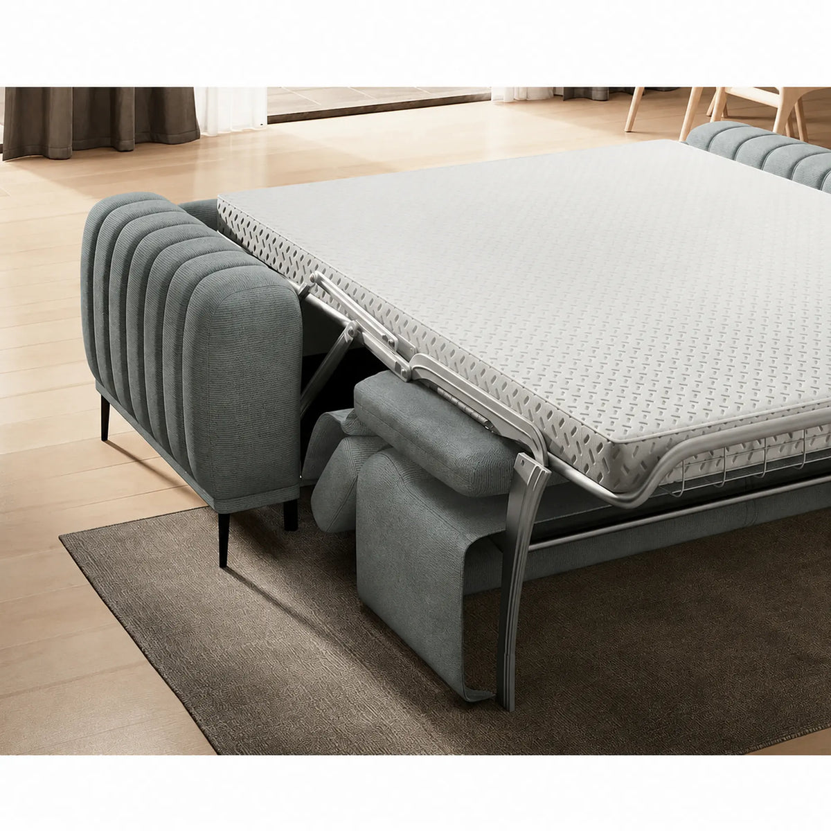 Canapea extensibila GANDI 140, stofa catifelata verde menta - Salvador 12, cu tetiere reglabile, 207x102x95 cm