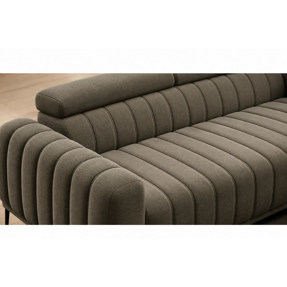 Canapea extensibila GANDI 160, stofa catifelata grej - Ontario 03, cu tetiere reglabila, 227x102x95 cm
