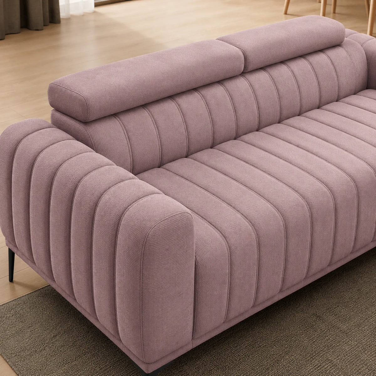 Canapea extensibila GANDI 160, stofa catifelata roz - Riviera 62, cu tetiere reglabile, 227x102x95 cm